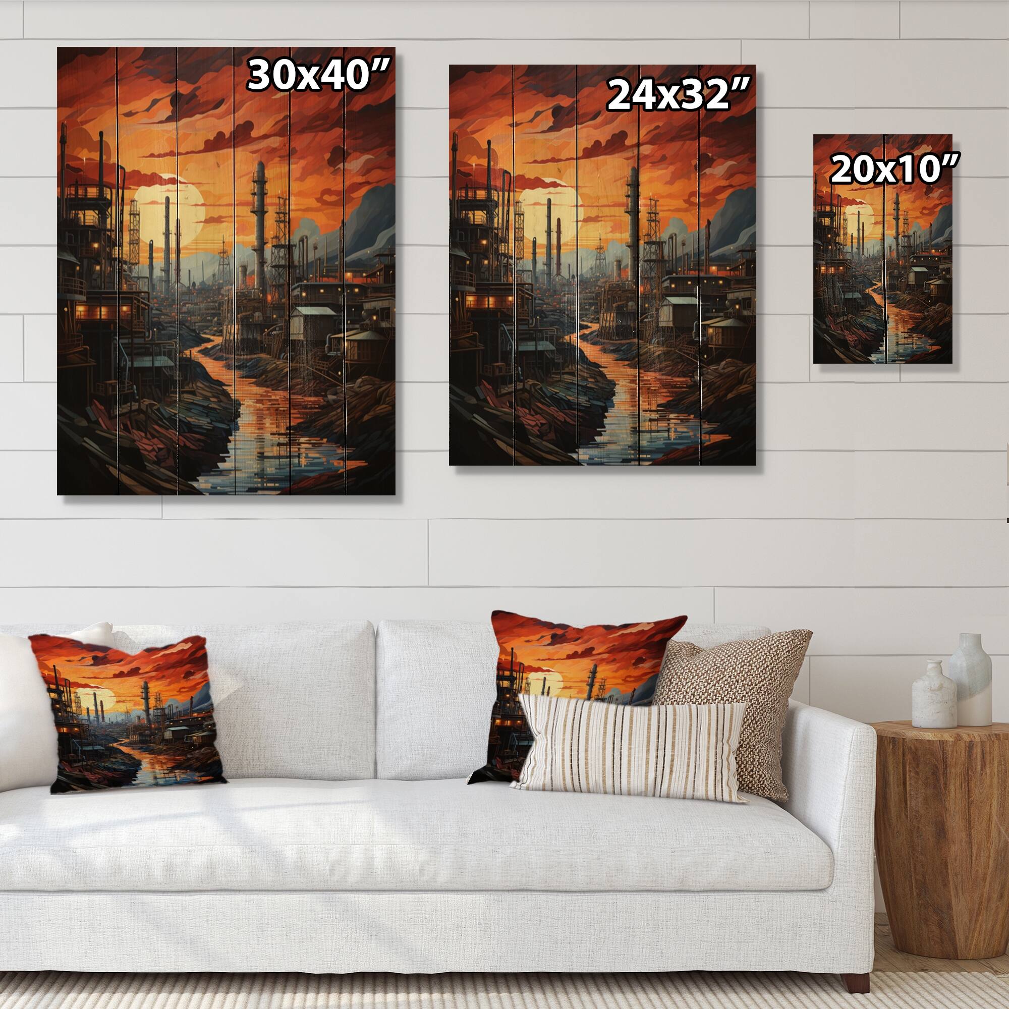 Designart "Orange Oil Rigs Oil Odyssey" Cityscapes Print on Natural